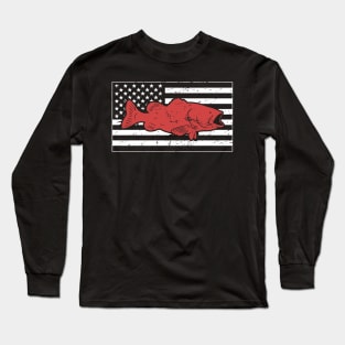 Retro American Flag & Bass Fishing Long Sleeve T-Shirt